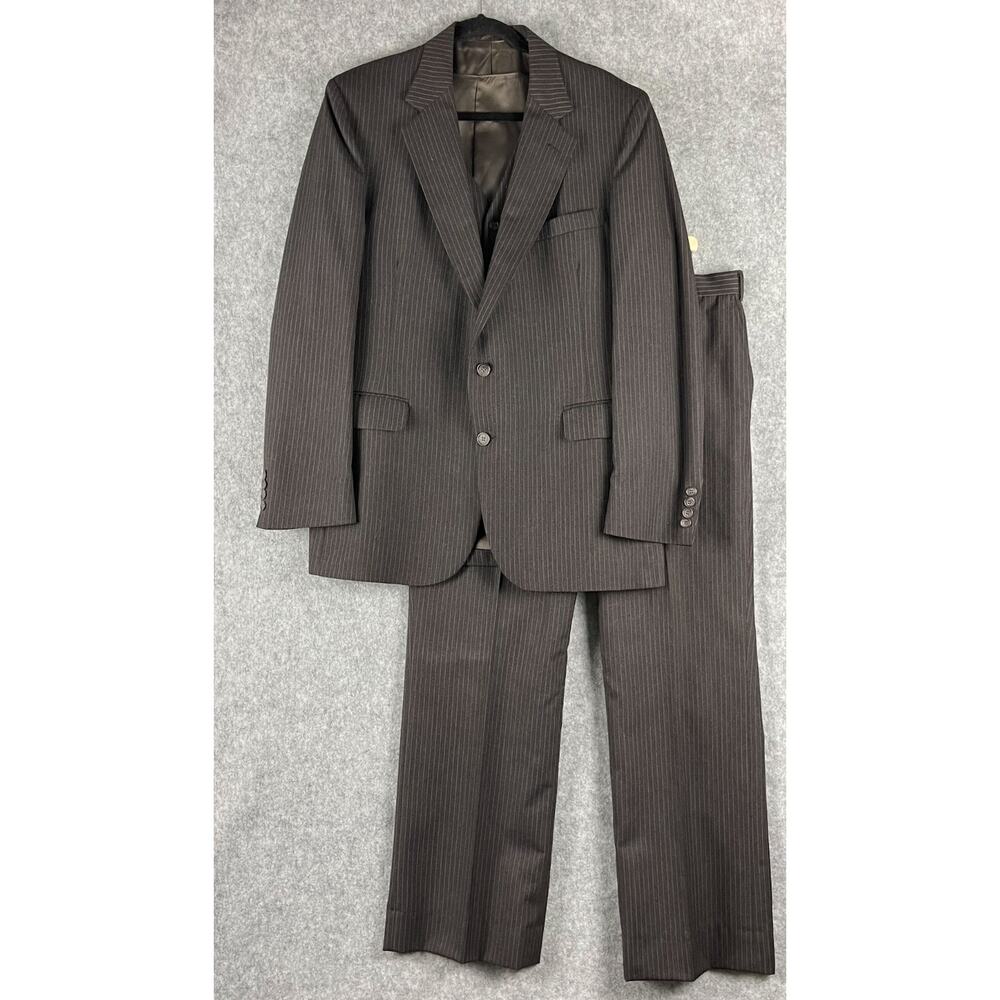 Stafford 3 Piece Suit Brown Striped Blazer 44R Pant 35x29 Vest Classic‎ Career
